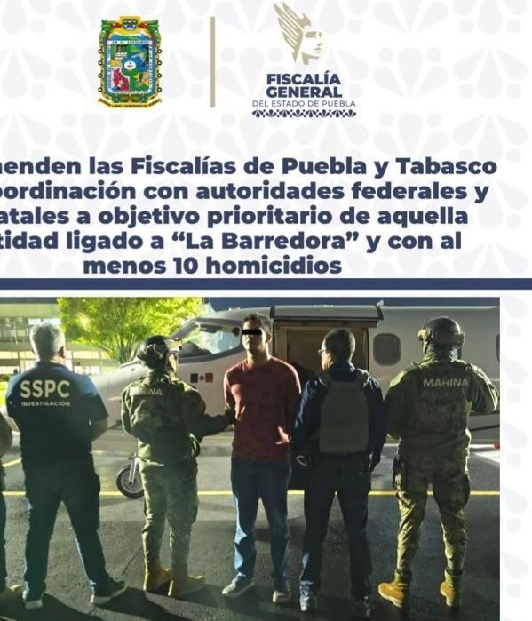 Peligroso criminal de “La Barredora” cae en Puebla y es entregado a autoridades de Tabasco